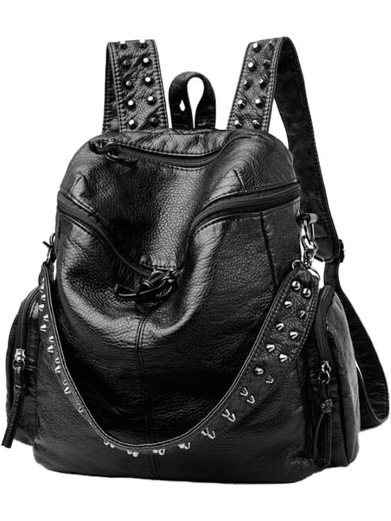 Trendy Women\'s Rivet Backpack - Soft Leather, Multi-Pocket, Zipper Satchel Bag main image 7